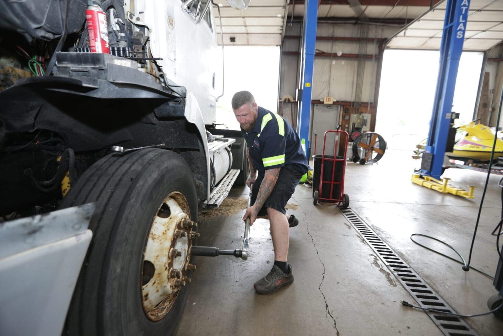 J&A Fleet repairing heavy-duty truck in the repair shop